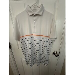 Mizzen and Main Polo Shirt Mens Large Blue Orange Stripe Phil Mickelson Golf